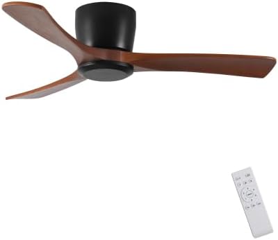 Wood Ceiling Fan No Light Flush Mount,42 In Low Profile Ceiling Fan without light,6-Speed Noiseless DC Motor Reversible,Timer,Remote Control for Bedroom Living Room Outdoor Patio Porch,ETL Listed