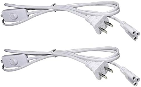 2 Pack LED Wire Connector Power Cord with on/Off Plug for LED T5 T8 Light Tube Extension Cable Wire (1.5M/5Ft 3pin)