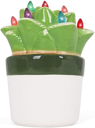 Milltown Merchants Ceramic Christmas Aloe Succulent - Tabletop Christmas Succulent with Lights - Lighted Vintage Ceramic Succulent - (Aloe Succulent, Succulent Green)
