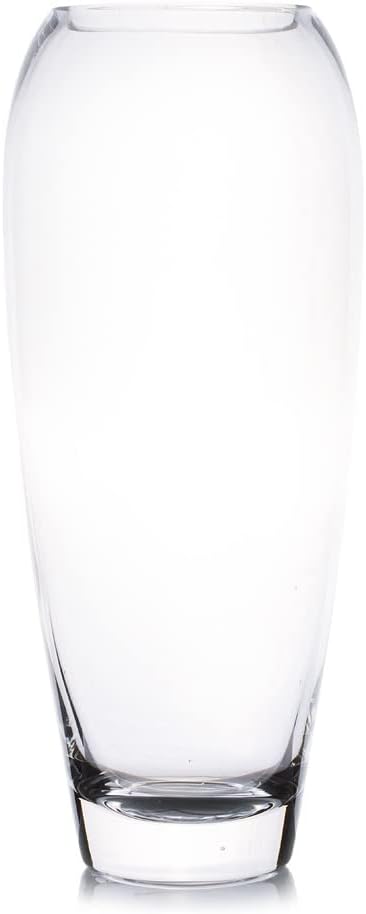 Enova Floral Oval Glass Vase for Flowers, 4.5" W 11.5" H Clear Large Domed Bullet Cylinder Floral Vase for Home Decor, Wedding Centerpiece Event (1 Piece)