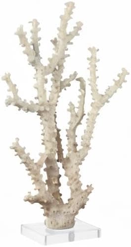 Deco 79 Polystone Coral Decorative Sculpture Home Decor Statue with Clear Acrylic Base, Accent Figurine 9" x 4" x 14", Cream