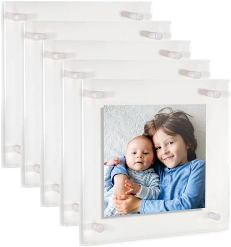 ArtToFrames 24x24 Inch Double Panel Floating Acrylic Picture Frame (Full Frame is 28x28) comes with White Standoff Hardware, Made in the USA, 5 Pack