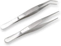 5 Inch Stainless Steel Tweezers with Straight and Curved Serrated Tip Multipurpose Forceps for Craft Repairing 2 Pack