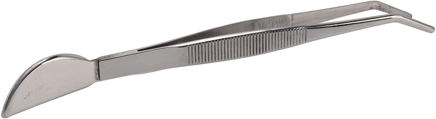 TOPINCN Bonsai Tweezers, Stainless Steel Long Plant Tweezers with Moon Spatula Head, Home Garden Potted Loosening Soil Plan Grass (Bent)