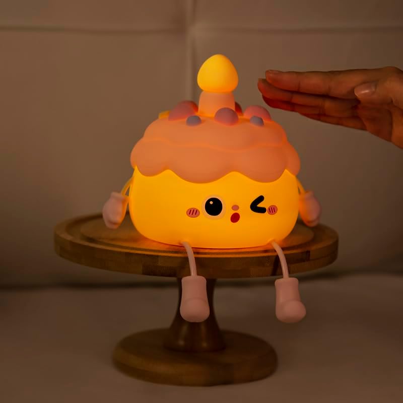 QANYI Birthday Gifts Cupcake Light for Kids, Silicone Party Cake Nursery Night Lamp with Soft Touch, Rechargeable Table Lamp Decor Gift for Daughter Girl Sister