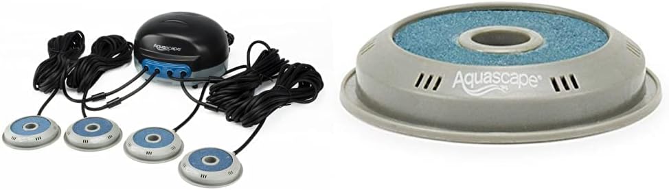 Aquascape 75001 Pond Air 4 (Quadruple Outlet Aeration Kit) & Pond Air Replacement Aeration Disc 4-inch 75005, Gray