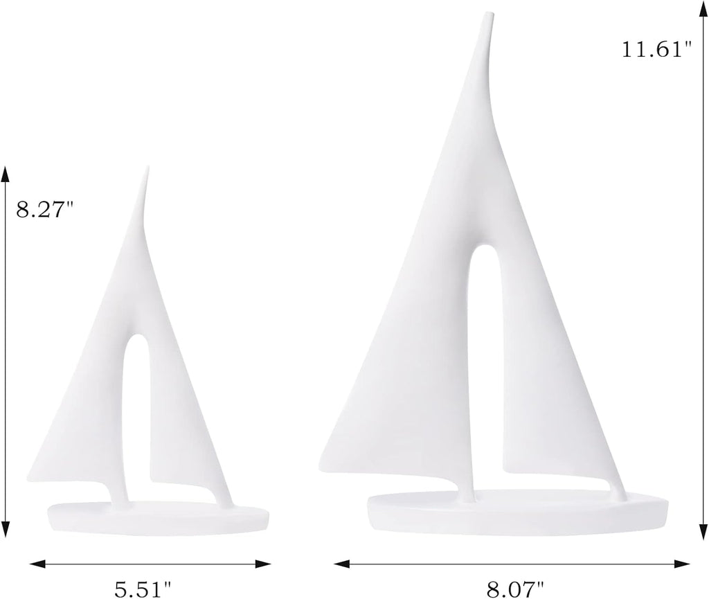 Modern Sculptures Home Decor, Sailboat Decor Ornament, Boat Decorations Statue Decor, Art Sculptures and Statues, Sailboat Gifts Home Office Bathroom Shelf Decor (White-2 Pack)