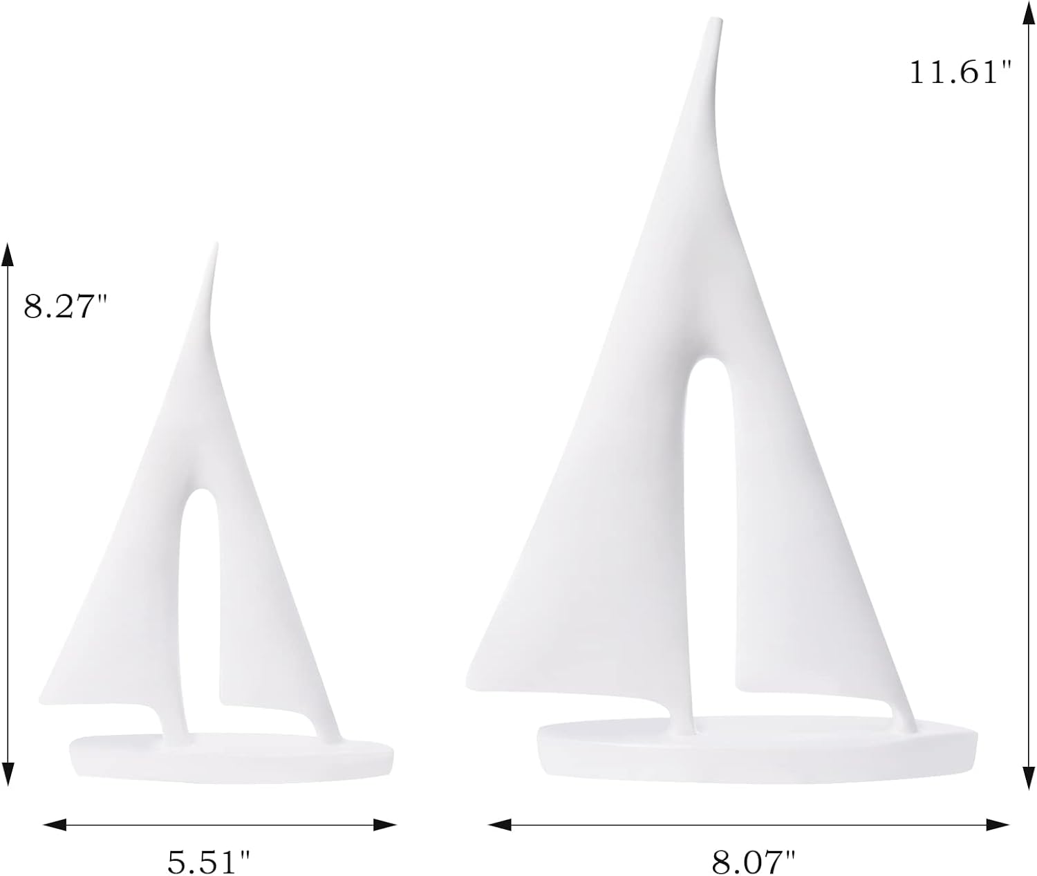 Modern Sculptures Home Decor, Sailboat Decor Ornament, Boat Decorations Statue Decor, Art Sculptures and Statues, Sailboat Gifts Home Office Bathroom Shelf Decor (White-2 Pack)