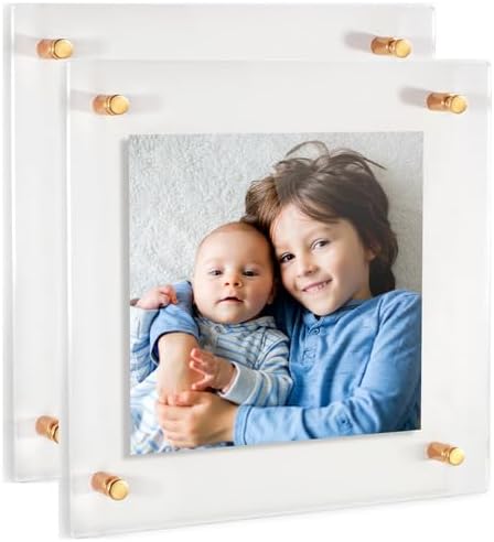 ArtToFrames 12x12 Inch Double Panel Floating Acrylic Picture Frame (Full Frame is 16x16) comes with Gold Standoff Hardware, Made in the USA, 2 Pack
