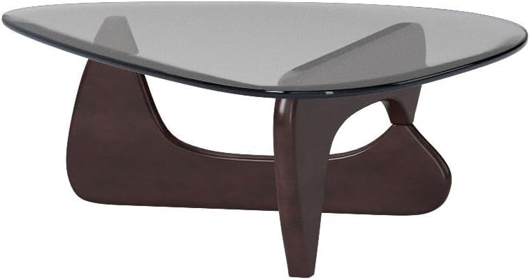 Triangle Glass Coffee Table Modern Noguchi Coffee Table, with Vintage Clear Glass, and Solid Wood Base, End Table for Living Room, Office, Balcony, Patio (Dark Walnut)