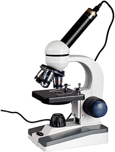 AmScope M150C-E-I 40X-1000X LED Cordless All-Metal Framework Full-Glass Optical Lens Student Biological Compound Microscope + Digital Camera USB Imager