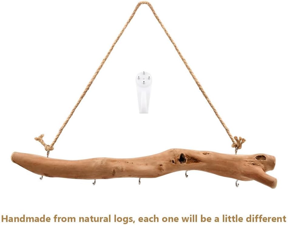 2Pcs 15.74 Inch Driftwood Decorative Branches with 5 Hooks, Rustic Wall Hanging Decor for Hanging Jewelry, Keys, Hats(COLOR:1Pc)