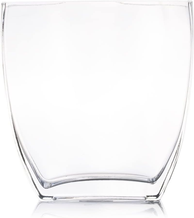 Enova Floral Clear Rectangle Glass Vases, 7x7x2.5 Inch Block Glass Vase for Flowers, Square Glass Vase for Wedding Centerpieces, Home Décor (1 Piece)
