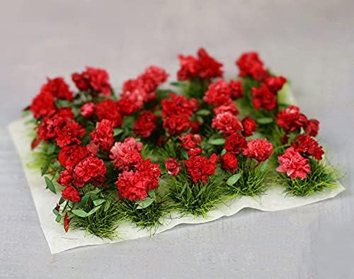 Warmtree 40 Pcs Flower Cluster Flower Vegetation Groups Grass Tufts Miniature Static Scenery Model for DIY Architecture Building Model Railway Train Diorama Garden Scenery Landscape Layout (Red)