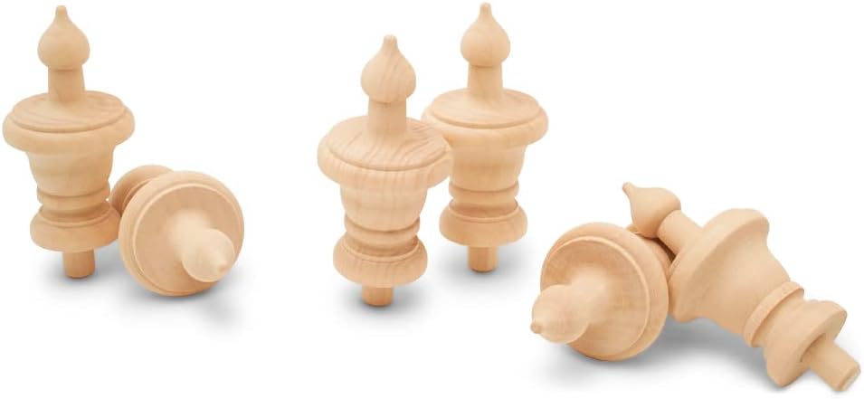 Unfinished Wood Finials Decorative, 3-1/2 inch, for Bed Post Finial, Curtain Rod Finials, Flagpole Topper, and Crafts, Pack of 2 Large Craft Finials, by Woodpeckers