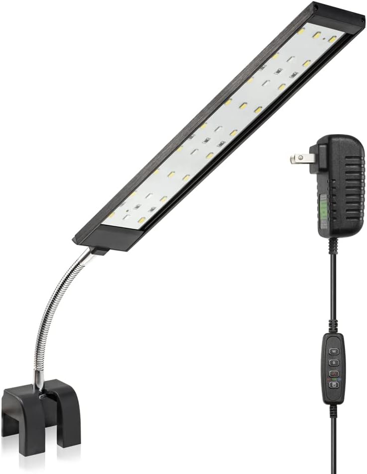Aquarium Light Small LED Clip Light for Fish Tank 10W with Timer&Dimmer, 1 Yr Warranty