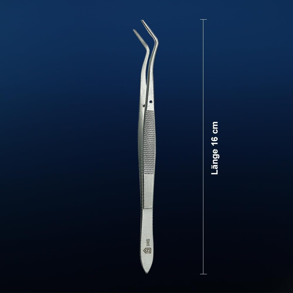 SMI 16cm Precision Tweezers Curved Professional Tweezers Industrial Hobby Tweezers Stainless Steel DIY Serrated Tip