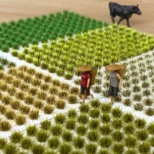 208 Pcs Static Grass Model Grass Tufts Railway Artificial Grass Miniature Grass Tuft Terrain Kit for DIY Model Railway Fairy Garden Diorama Scenery (Set A)