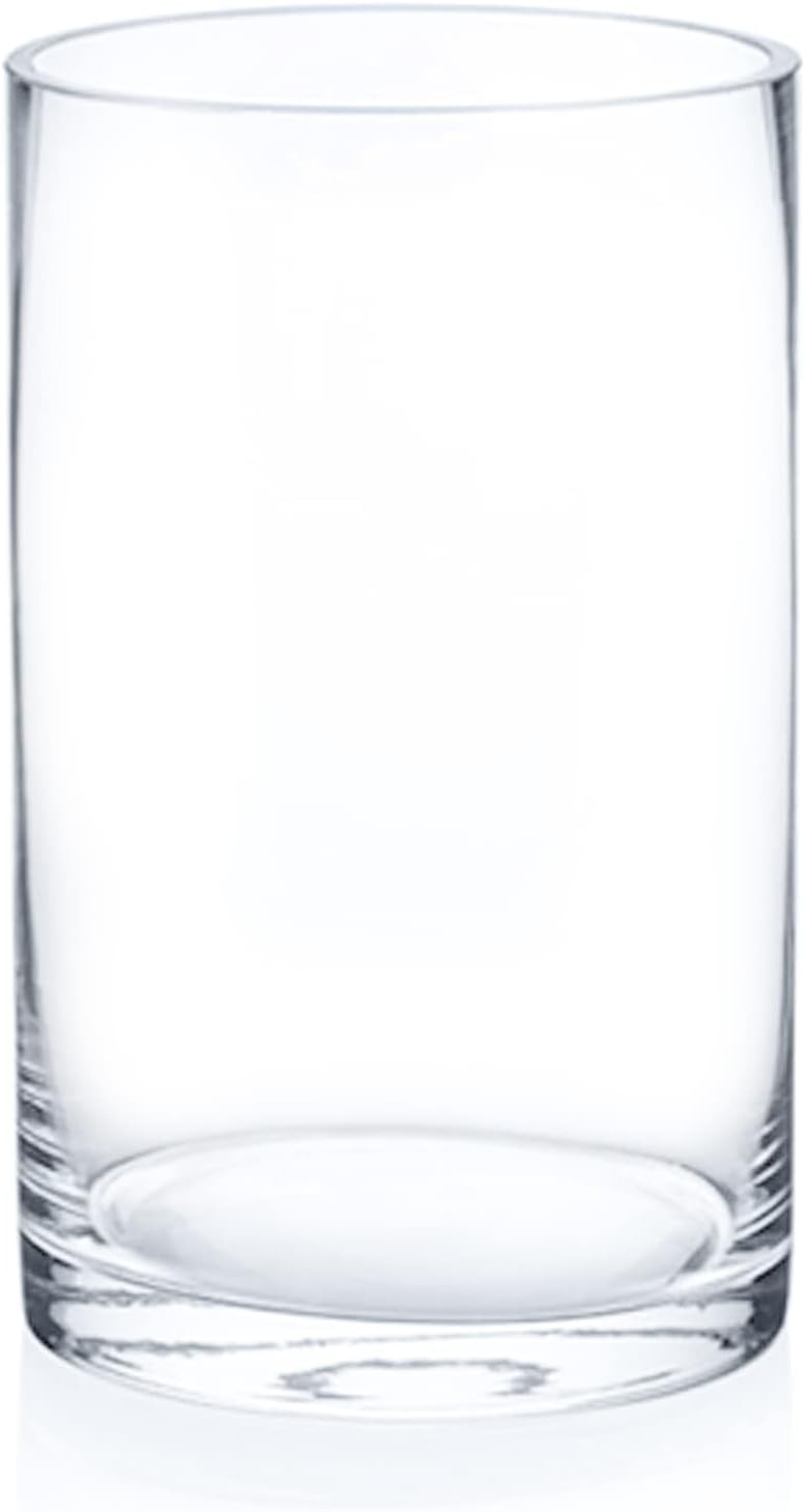 Enova Floral Clear Glass Cylinder Vase 5 x 8 Inches, Clear Flower Vases, Pillar Candle Hurricane Floating Candle Holder Vase, Glass Flower Vase for Wedding Centerpieces, Home Office décor (1 Piece)
