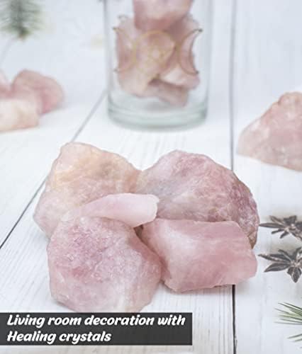 Crocon 1LB Rose Quartz Rough Bulk Natural Stone Raw Stone Tumbling Cabbing Polishing Mining Chakra Balancing Reiki Healing Good Luck Home Office Decor