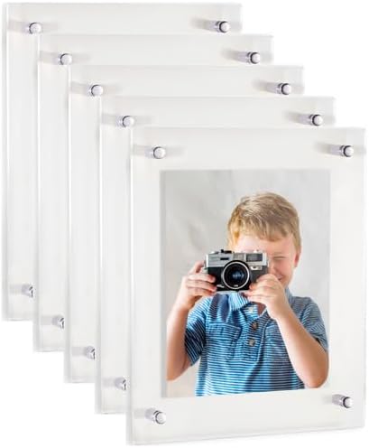 ArtToFrames 11x17 Inch Double Panel Floating Acrylic Picture Frame (Full Frame is 15x21) comes with Chrome Standoff Hardware, Made in the USA, 5 Pack