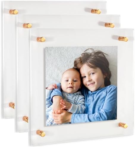 ArtToFrames 12x12 Inch Double Panel Floating Acrylic Picture Frame (Full Frame is 16x16) comes with Gold Standoff Hardware, Made in the USA, 3 Pack