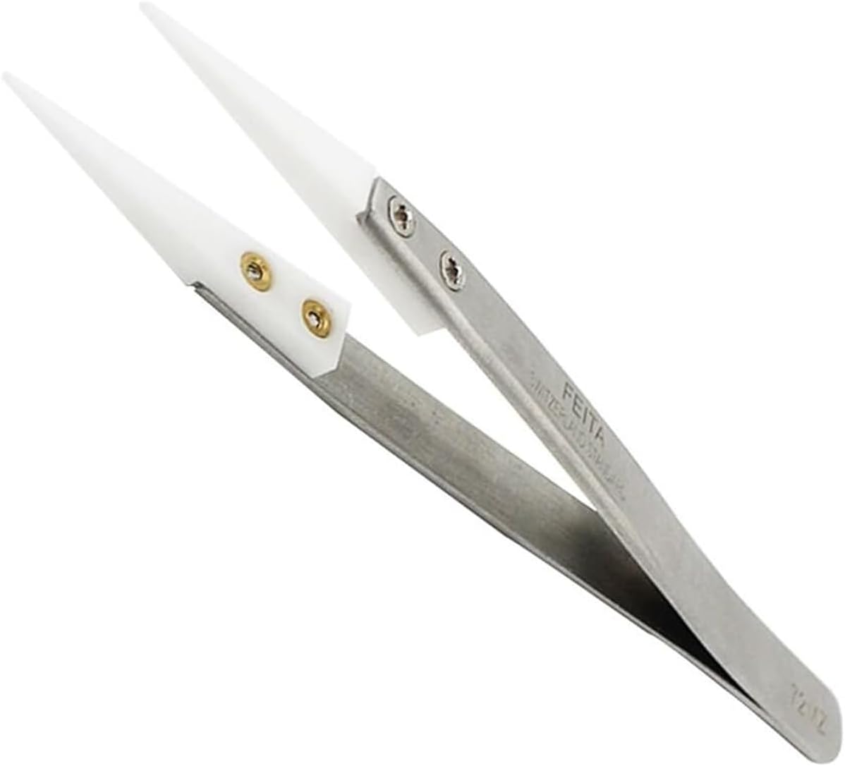 FEITA Precision Pointed Ceramic Tweezers - Temperature Resistant and Anti-Magnetic White Fine Pointy Ceramic Tips Twizzers - For Electronic Repair, DIY Crafting Hobby Tools - 1 Pc