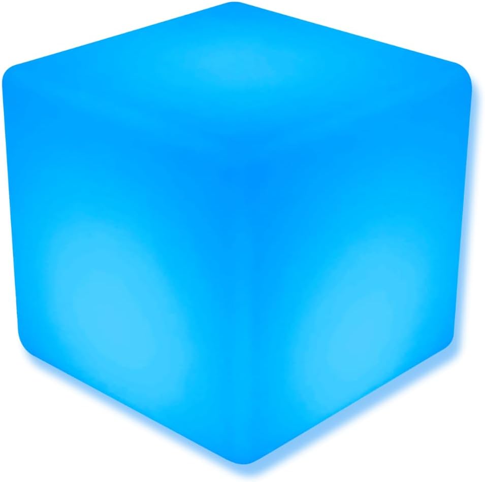 20-Inch LED Light Cube Decorative Glow Furniture Waterproof Rechargeable Adjustable RGB Color Changing w/Remote for Party Lamp Night Romantic Indoor Outdoor Lighting