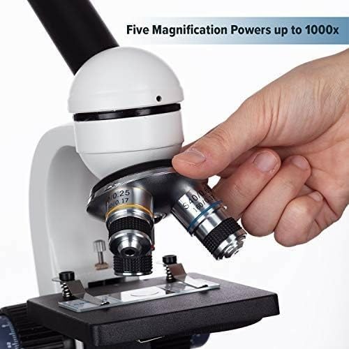 AmScope - 40X-1000X Compound Monocular Student Microscope Set + Slide Preparation Kit + Science Experiment Cards - M150C-SP14-EXCL1