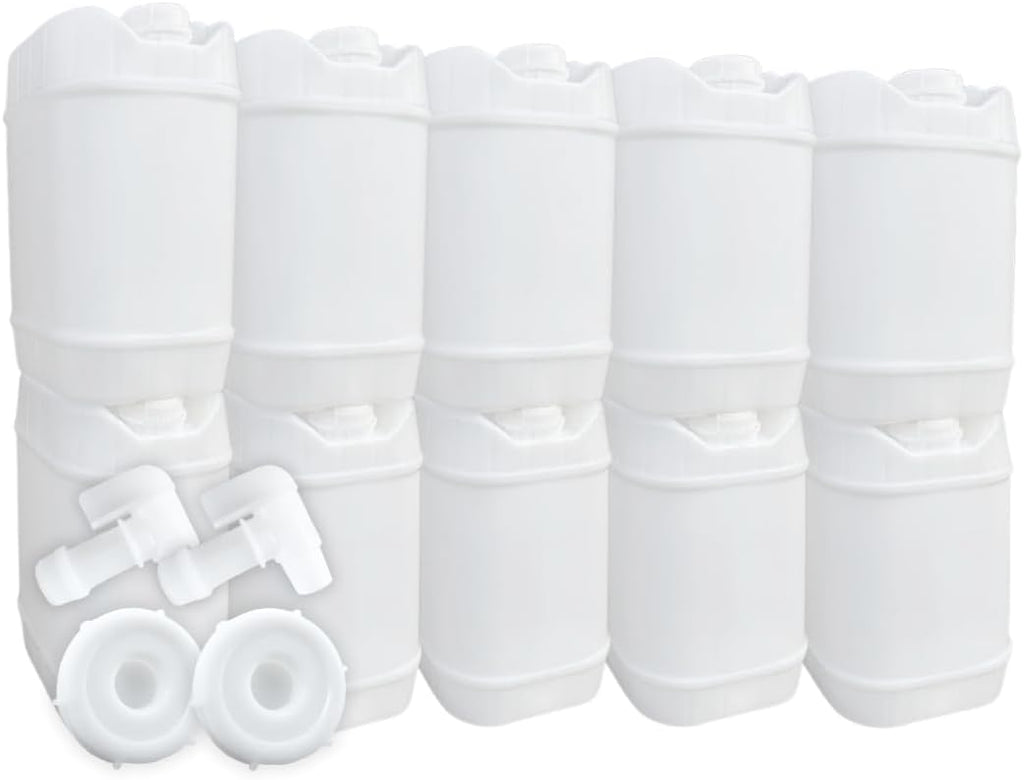 5-Gallon Stackable Water Storage Containers, 5 Gallon Tanks w/12 Lids + 2 Spigot, Easy Fill, Survial Supply Emergency Water Storage for Camping and Disaster Preparedness, RV, 50 Gallon (10 Tanks)