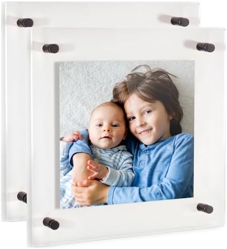ArtToFrames 20x20 Inch Double Panel Floating Acrylic Picture Frame (Full Frame is 24x24) comes with Black Standoff Hardware, Made in the USA, 2 Pack