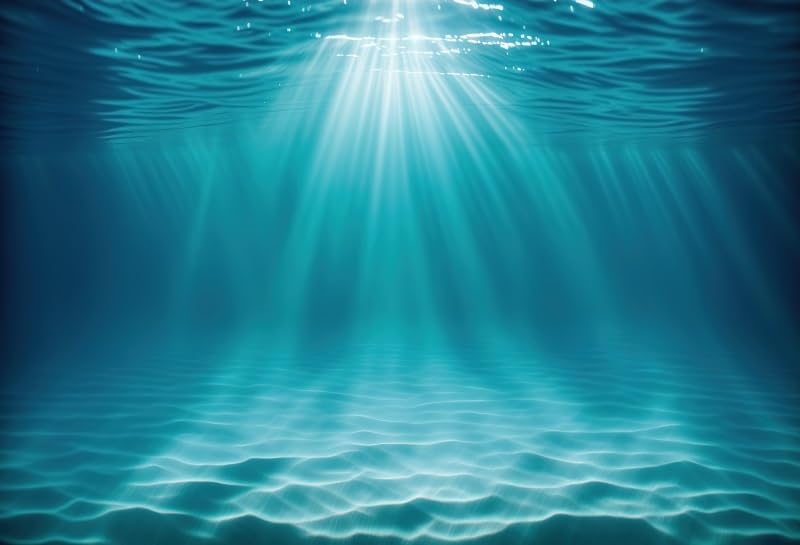 Renaiss 5x3ft Underwater Sunlight Backdrop Deep Ocean Sun Ray Background for Photography Undersea Blue Water Seabed Tropical Summer Holiday Hawaiian Luau Birthday Party Decors Photo Booth Props
