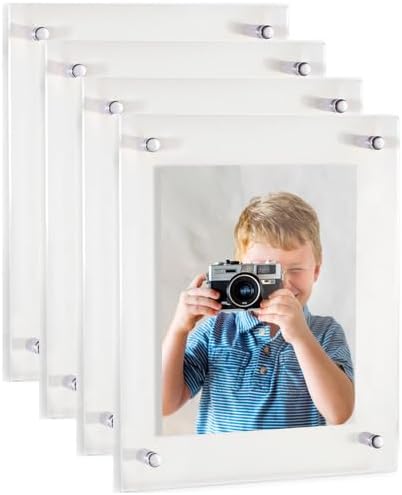 ArtToFrames 12x36 Inch Double Panel Floating Acrylic Picture Frame (Full Frame is 16x40) comes with Chrome Standoff Hardware, Made in the USA, 4 Pack