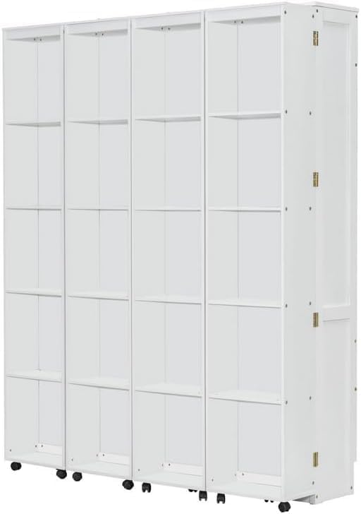 MERITLINE Queen Murphy Bed Cabinet with Storage Bookshelf Bookcase, Wood Hidden Foldable White Murphy Wall Bed with Storage Shelves for Adults