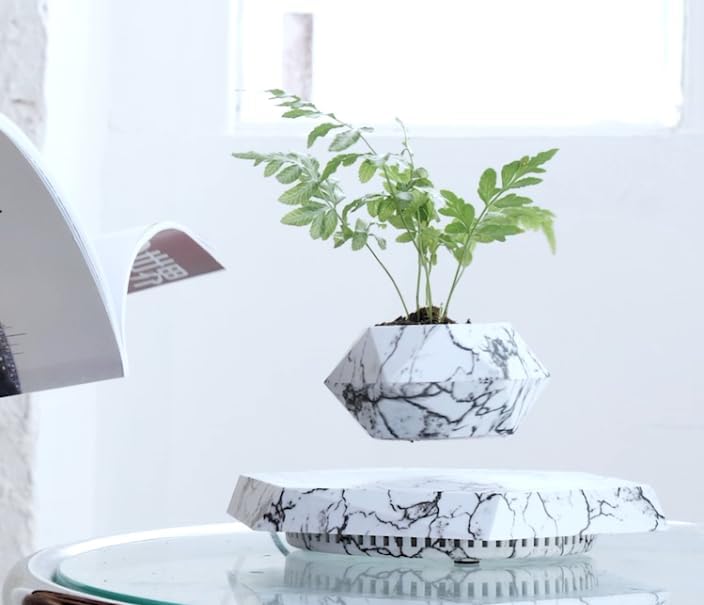 MOOCCI Floating Plant Pot - Magnetic Levitating Plant Pot for Succulents, Air Bonsai and Fake Flowers and Plants, Unique Decor for Home, Office and Desk, Father's Day (Marble)