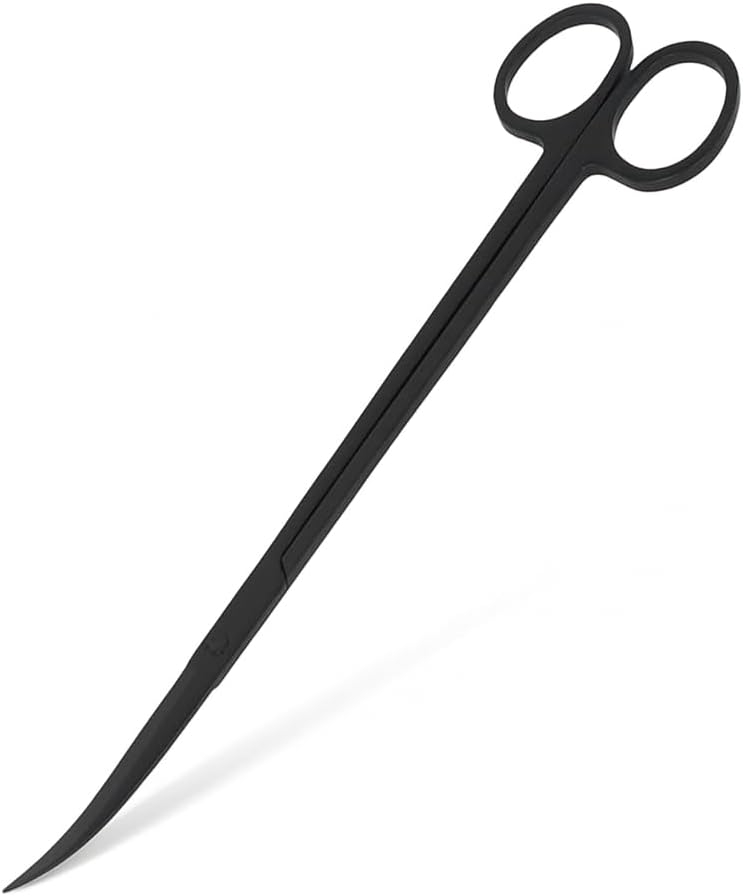 Mandala Crafts 10 Inches Black Stainless Steel Curved Aquarium Scissors for Trimming Aquatic Plants – Bent Aquascape Scissors for Fish Tanks, Hospital Tanks, Goldfish Bowls, and Terrariums
