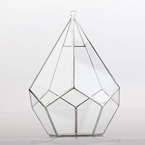 NCYP Silver Hanging Glass Geometric Terrarium, 6.8 x 6.8 x 8.6 Inches Teardrops Shape Display Planter for Succulent Air Plants, Indoor Decor Flower Holder, Handmade (NO Plants)