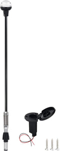 Boat Stern Light Anchor Light LED Marine Navigation Lights Spring Flexible Pole All Round White USCG 2 NM Removable 2 Pin Plug In with Threaded Base 12 Volts 36 Inches (Glass Fiber Pole)