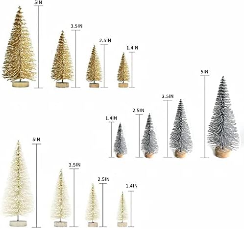 8 Pcs Artificial Mini Christmas Trees, Miniature Pine Trees Sisal Trees with Wood Base Tabletop Christmas Tree for Christmas Xmas Holiday New Year (Sliver, 8 pcs)