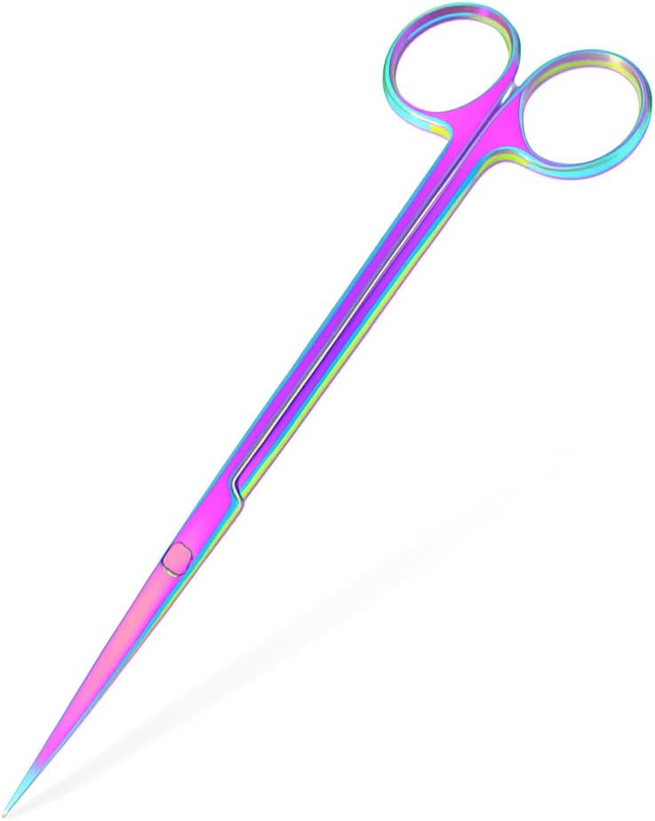 Mandala Crafts 10 Inches Rainbow Stainless Steel Straight Aquarium Scissors for Trimming Aquatic Plants – Long Aquascape Scissors for Fish Tanks, Hospital Tanks, Goldfish Bowls, and Terrariums