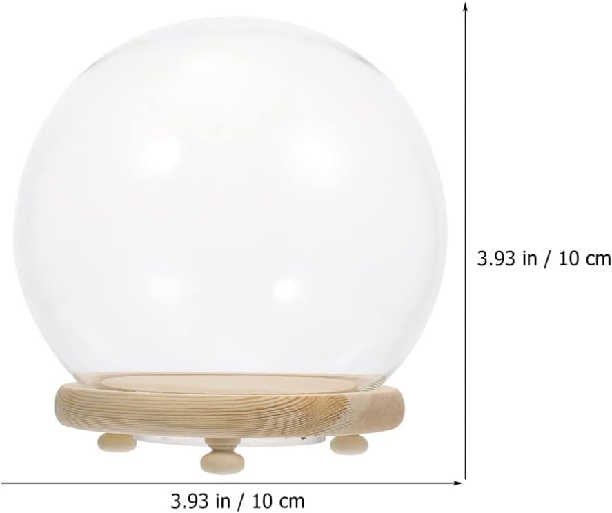 Clear Glass Cloche Globe Display Dome Bell Jar with Wooden Base Terrarium Keepsake Display Globe with Light for Plants Succulents 10X10cm