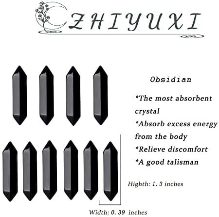 ZHIYUXI 20 Pcs Obsidian Crystal Gemstone Points Healing Crystals Wand Obsidian Stone Black Crystal Black Tumbled Polished Energy Reiki Stones Meditation Yoga Decor Gifts