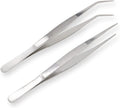 8 Inch Stainless Steel Tweezers with Straight and Curved Serrated Tip Multipurpose Forceps for Craft Repairing 2 Pack