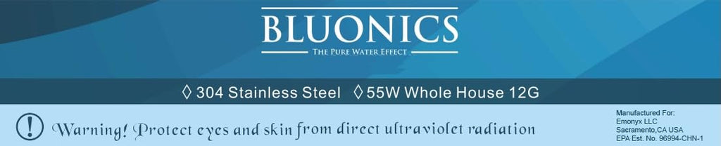 55W UV Ultraviolet Light Plus Sediment & Carbon Well Water Filter Purifier System with 3/4" Ports, 12 GPM UV with Bluonics Water Filter Housing System Size 4.5" x 10" Filters