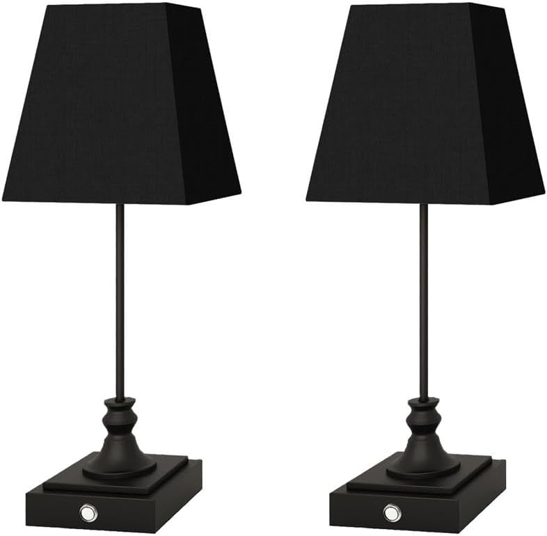 Rechargeable LED Table Lamps with Stepless Touch Control,Black Cordless Lamp for Living Room&Bedside&Patio&Shower,Small Desk Lamp(6000mAH Battery),2 Pack for Home Decor,Best Gifts for Family