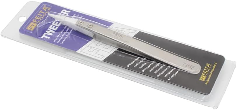 FEITA Precision Pointed Ceramic Tweezers - Temperature Resistant and Anti-Magnetic White Fine Pointy Ceramic Tips Twizzers - For Electronic Repair, DIY Crafting Hobby Tools - 1 Pc