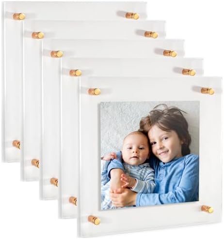 ArtToFrames 12x12 Inch Double Panel Floating Acrylic Picture Frame (Full Frame is 16x16) comes with Gold Standoff Hardware, Made in the USA, 5 Pack