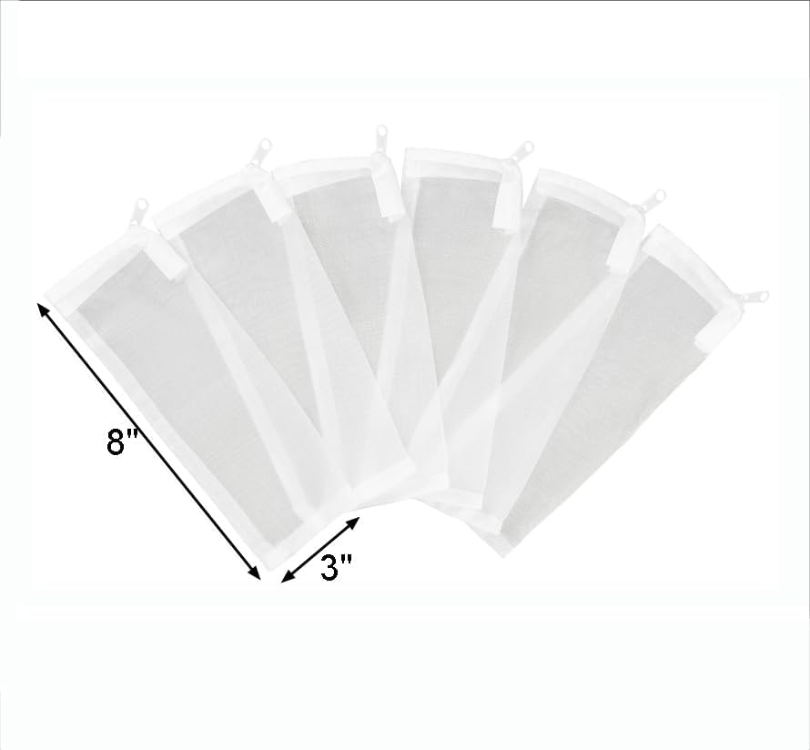 AQUANEAT Aquarium Filter Media Bags 6pcs Fish Tank Extra Fine 100 Micron Mesh Bags with Plastic Zipper for Activated Carbon (3" x 8")