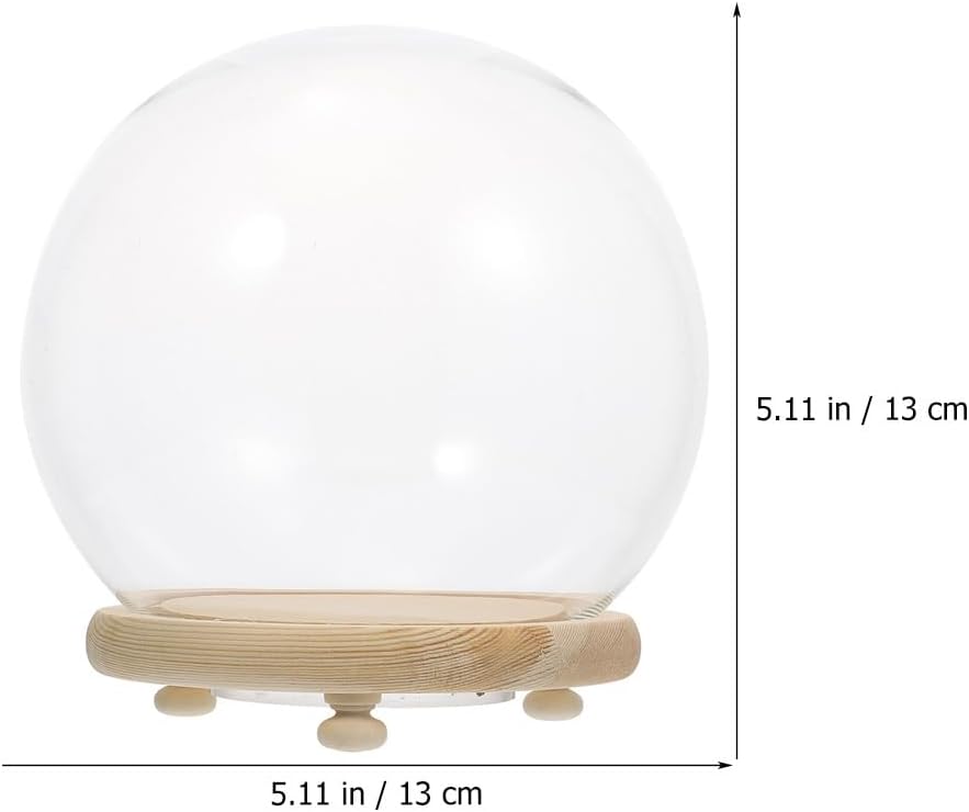 EXCEART Clear Glass Cloche Globe Display Dome Bell Jar with Wooden Base Terrarium Keepsake Display Globe with Light for Plants Succulents 13X13cm