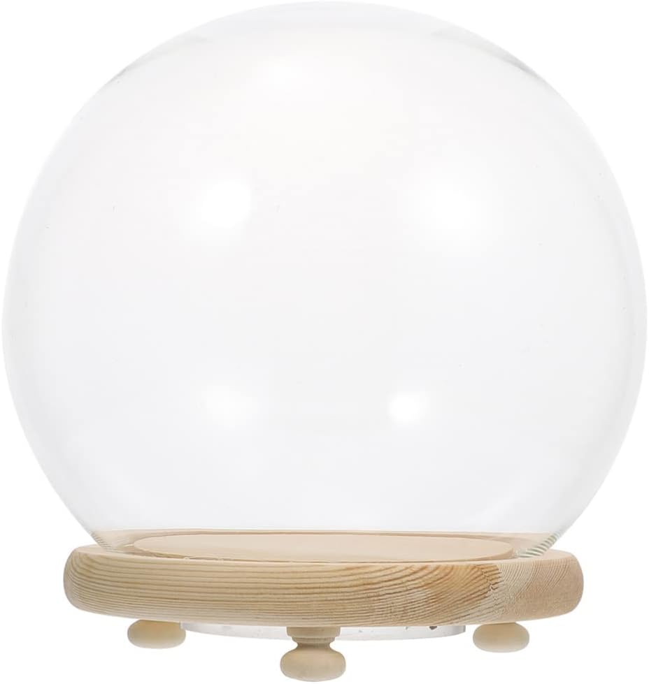 EXCEART Clear Glass Cloche Globe Display Dome Bell Jar with Wooden Base Terrarium Keepsake Display Globe with Light for Plants Succulents 13X13cm